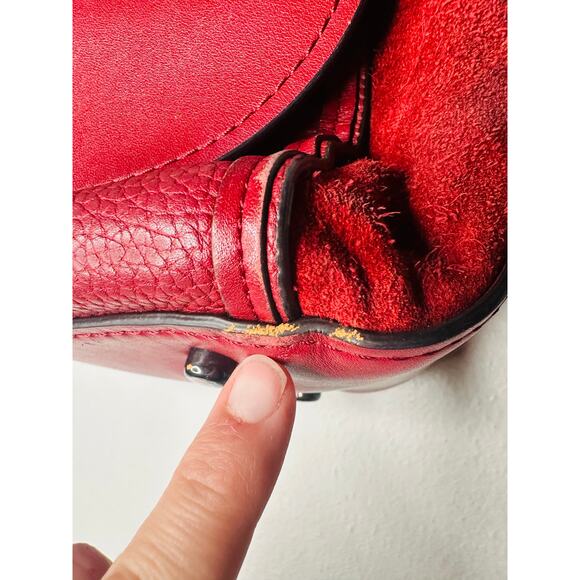 COACH Rustic Red Pebbled Leather Turnlock Closure Drifter Top Handle Hand Bag - Picture 9 of 11